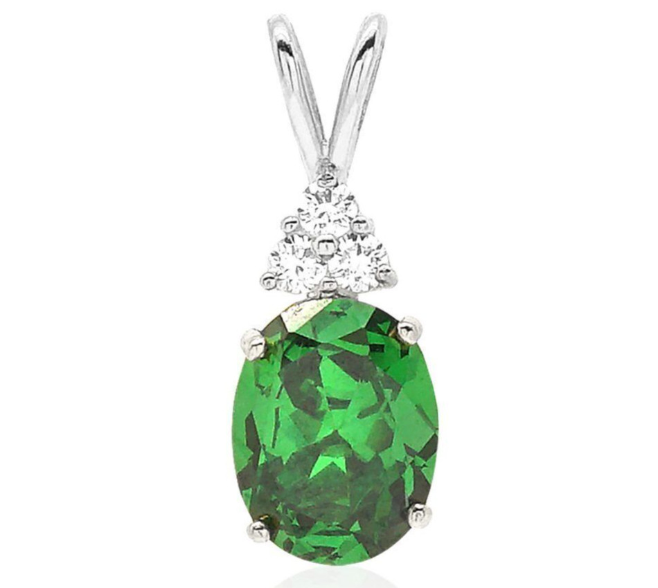 2.20Ct CZ & Oval Emerald Solitaire Charm Pendant 14k White Gold