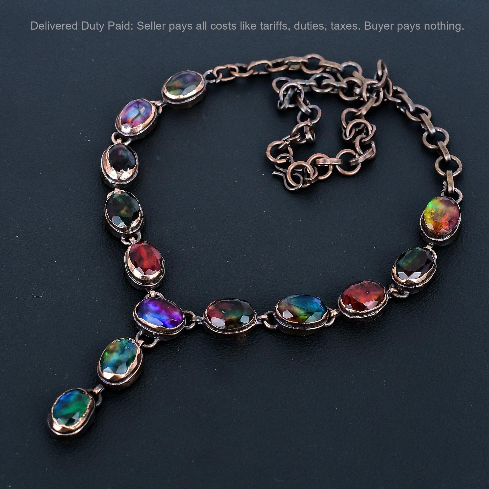 Christmas Sale Copper Oval Natural Ammolite Chain Electroformed Necklace Jewelry