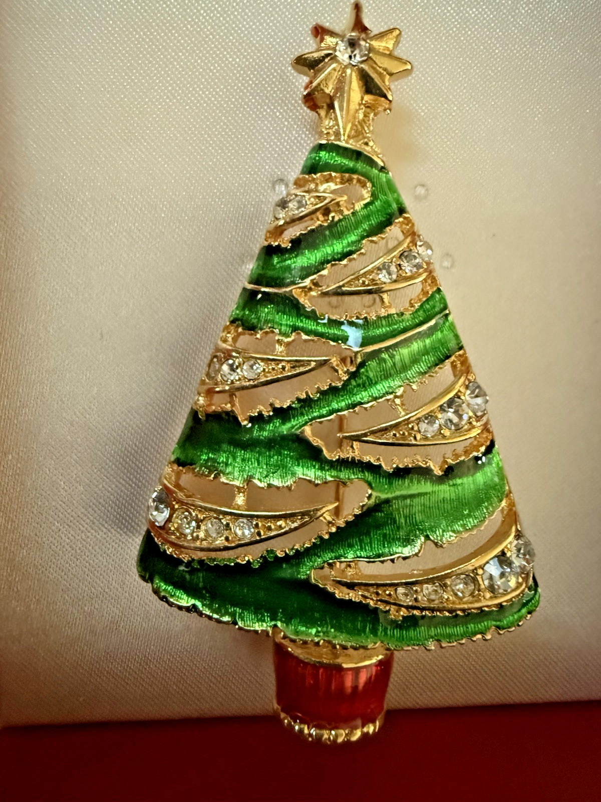 Vintage Christopher Radko Christmas Tree Brooch Pin Enamel and Rhinestone
