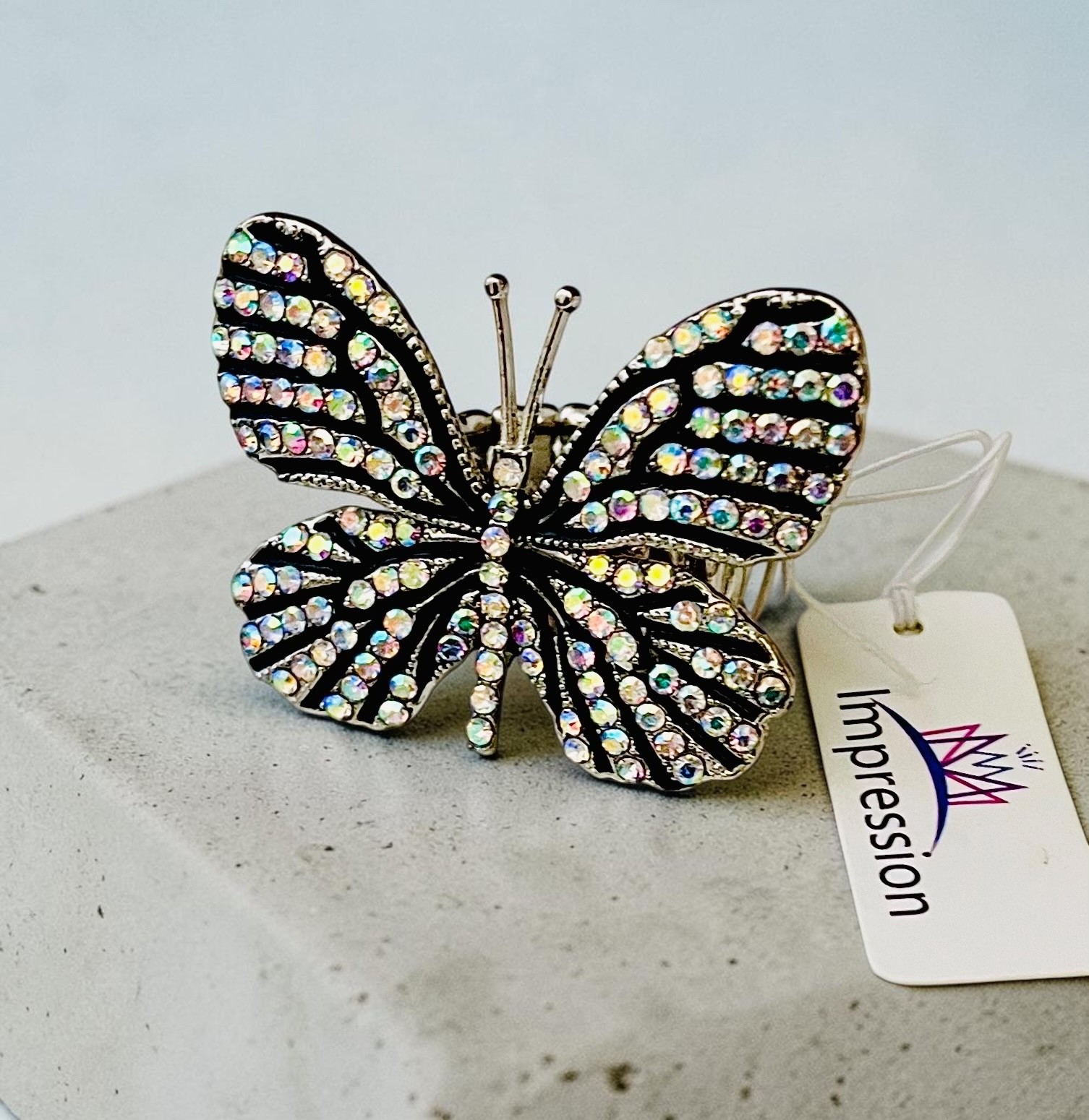 1.75″ Wide Silver Tone Fancy AB Crystals Butterfly Statement Adjustable Ring