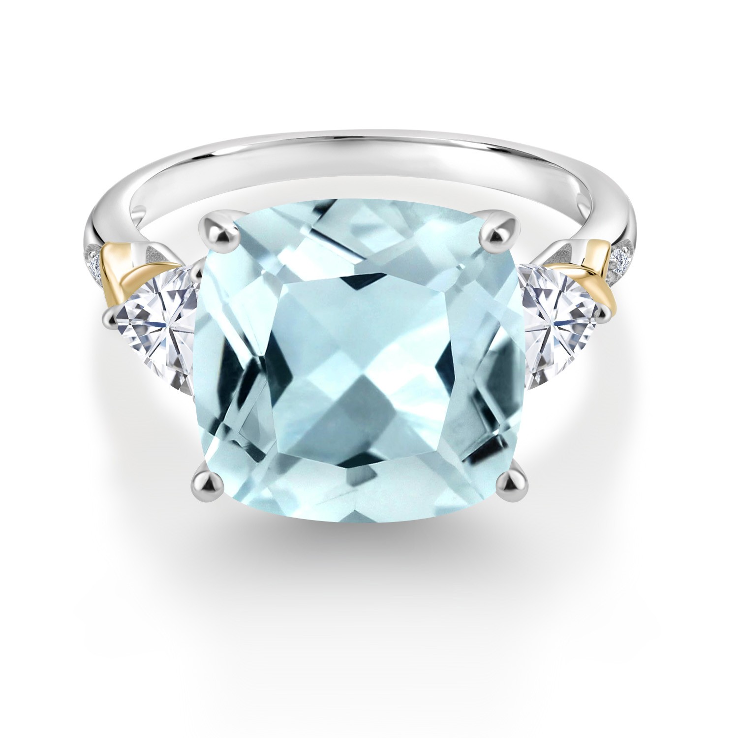 925 Silver and 10K Yellow Gold Ring Simulated Aquamarine Moissanite (6.95 Cttw)