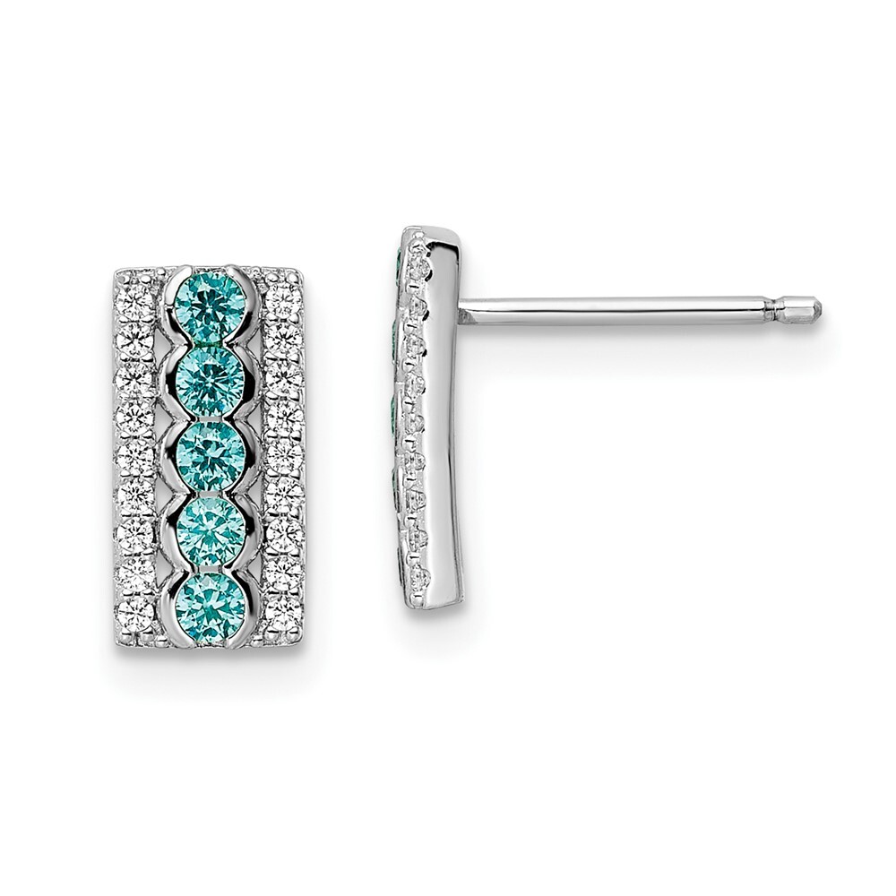 11.3mm Sterling Silver Rhodium-plated Aqua & White CZ Post Earrings