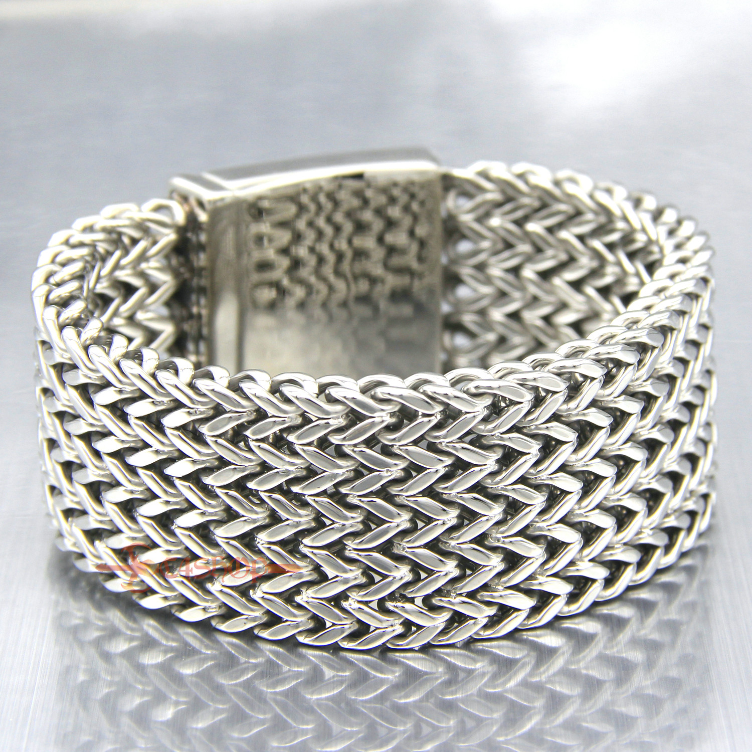 Heavy Chunky Stainless Steel Meshed Franco Chain Cuban Men’s Bracelet 30mm Wide