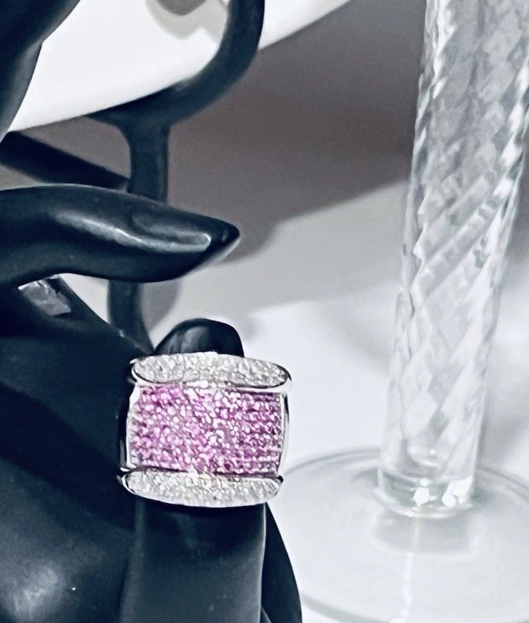 14k White Gold 10.734 gr Pink Sapphire 1.52ct & white dia. .51 Band Ring Size 7