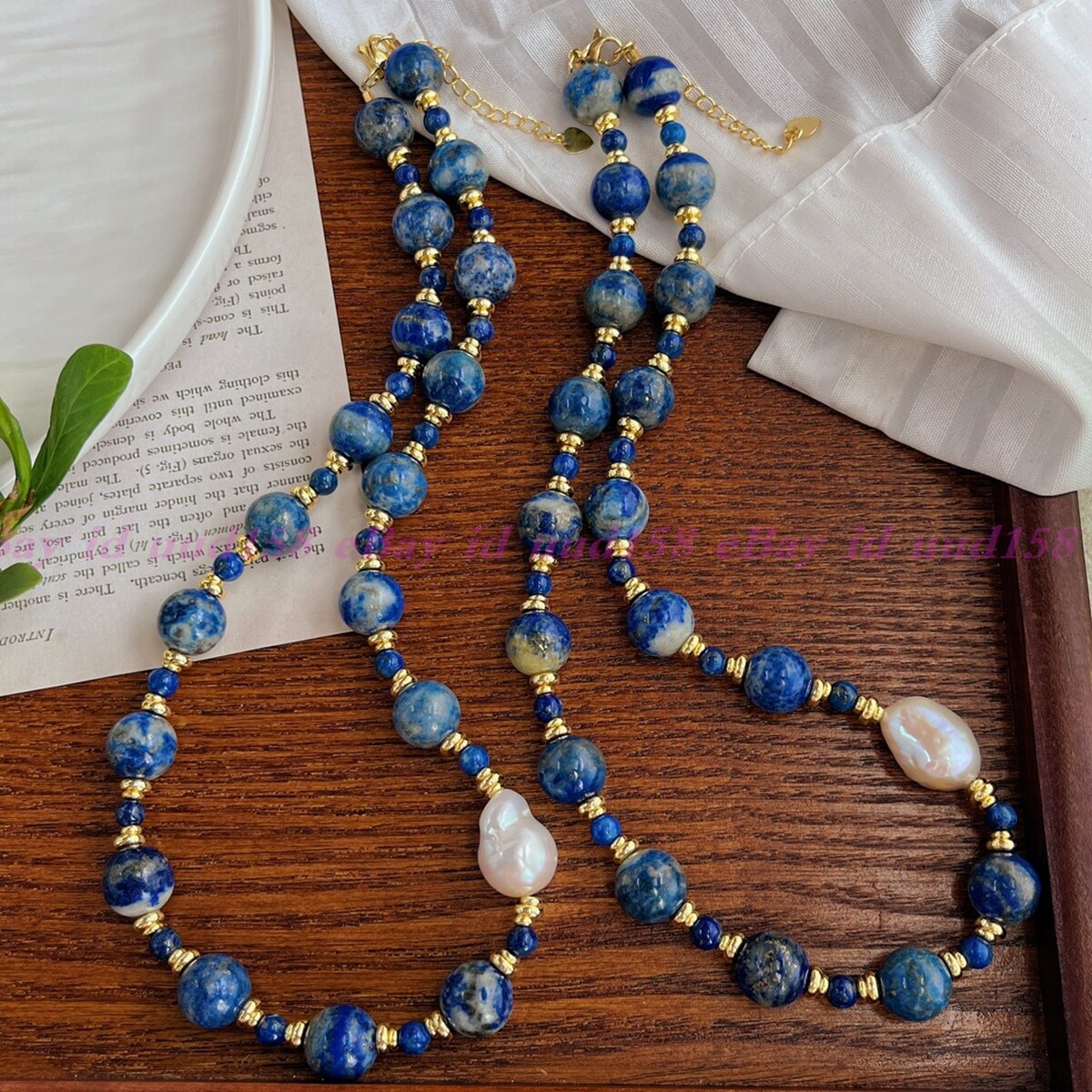 Natural 6-12mm Blue Lapis Lazuli White Keshi Baroque Pearl Pendant Necklace