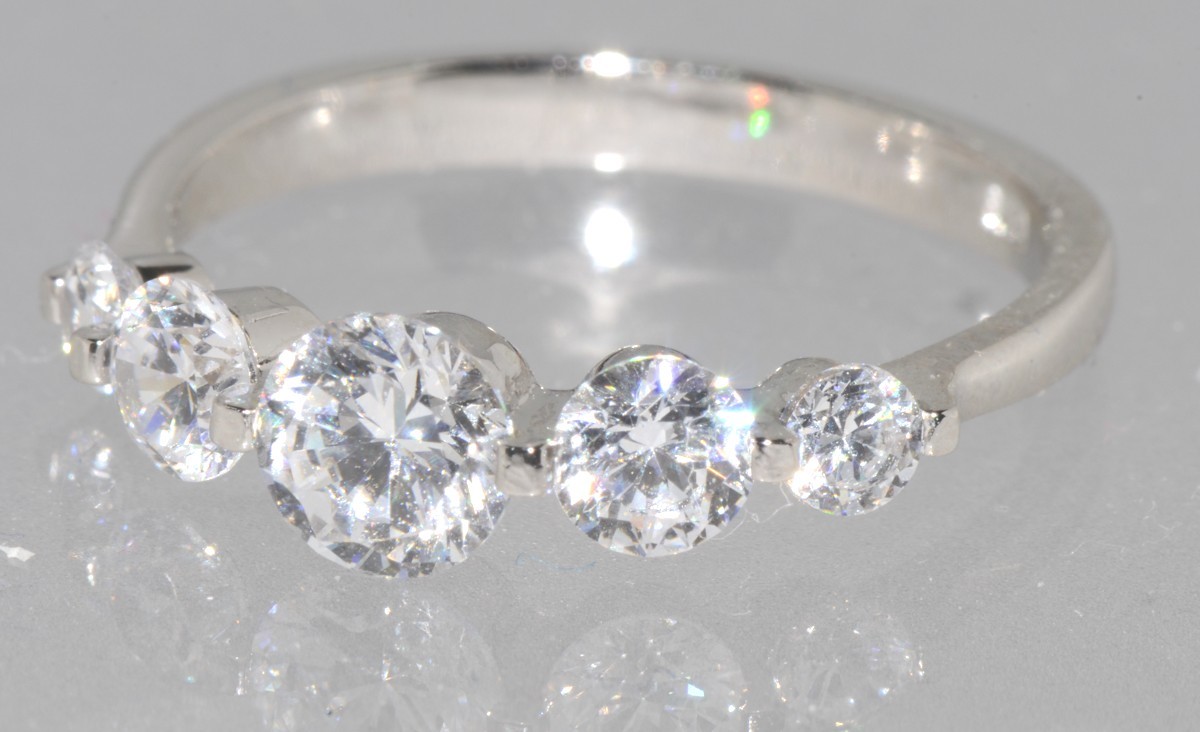 CZ Ring .925 Sterling Silver 5 Stone Clear CZ