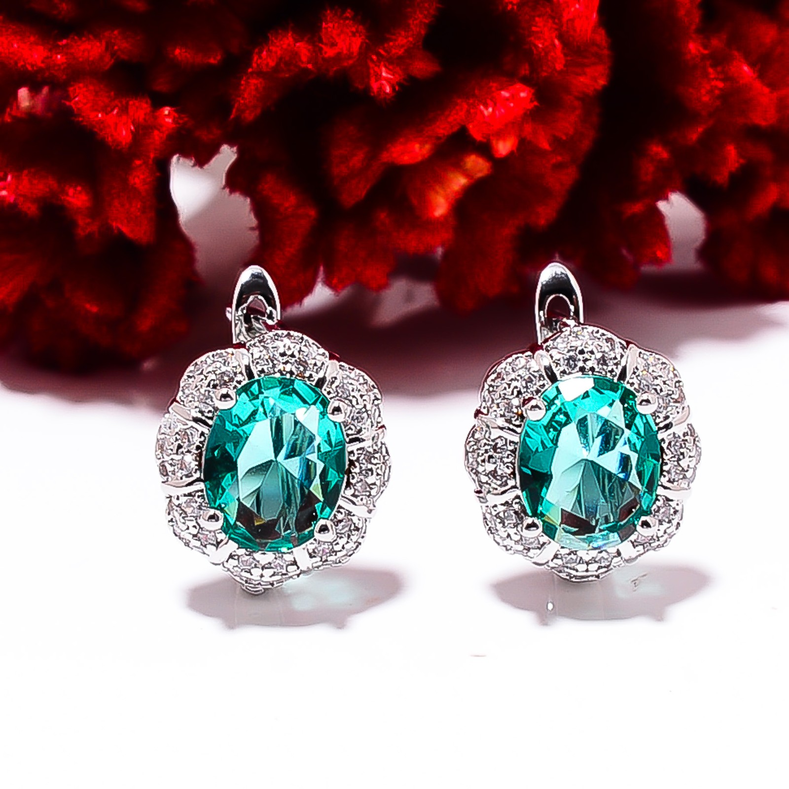 Paraiba Tourmaline & Cubic Zirconia 925 Silver Platinum Plated Earring 0.58″ E23