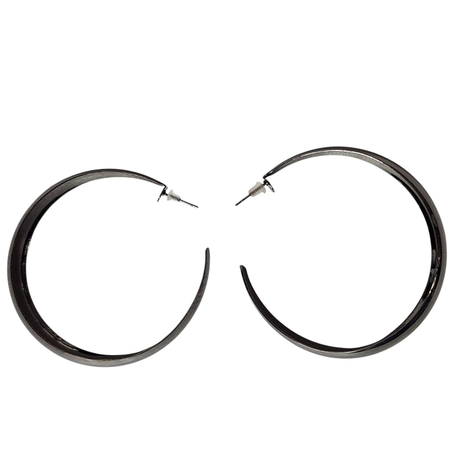 Gunmetal Gray Hoop Earrings Bold Wide Flat Metal Cyber Goth Punk Grunge