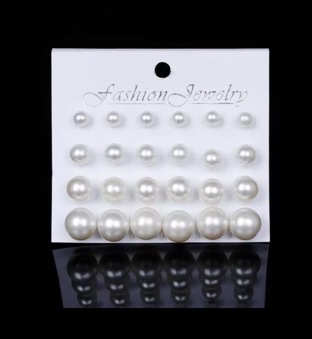 12 Pair Set Simulated Pearl Stud Earrings For Women 55-1