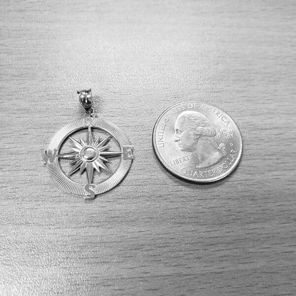 Sterling Silver Compass Pendant Necklace