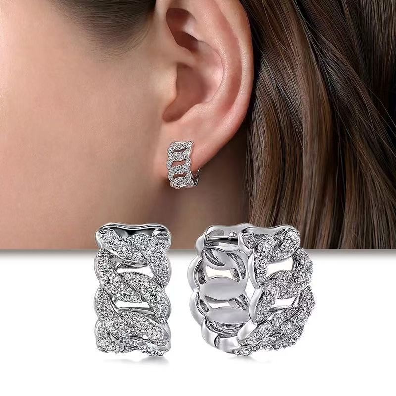 Women White Gold Plated CZ Sparkling Round Hoop Huggie Earring Stud Anti-tarnish