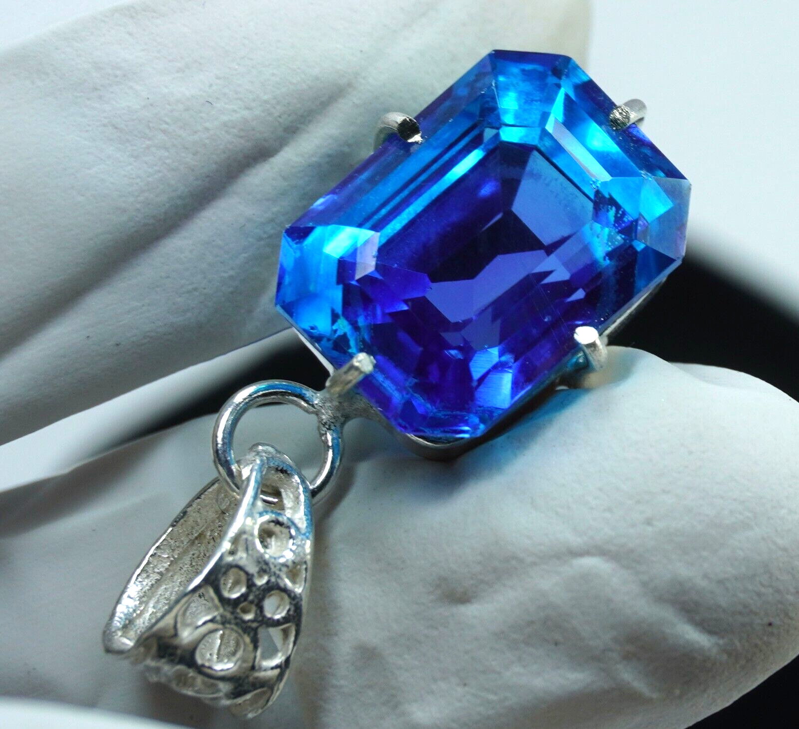 Emerald Cut 35 Ct Natural Pitambari Sapphire 925 Sterling Silver Pendant