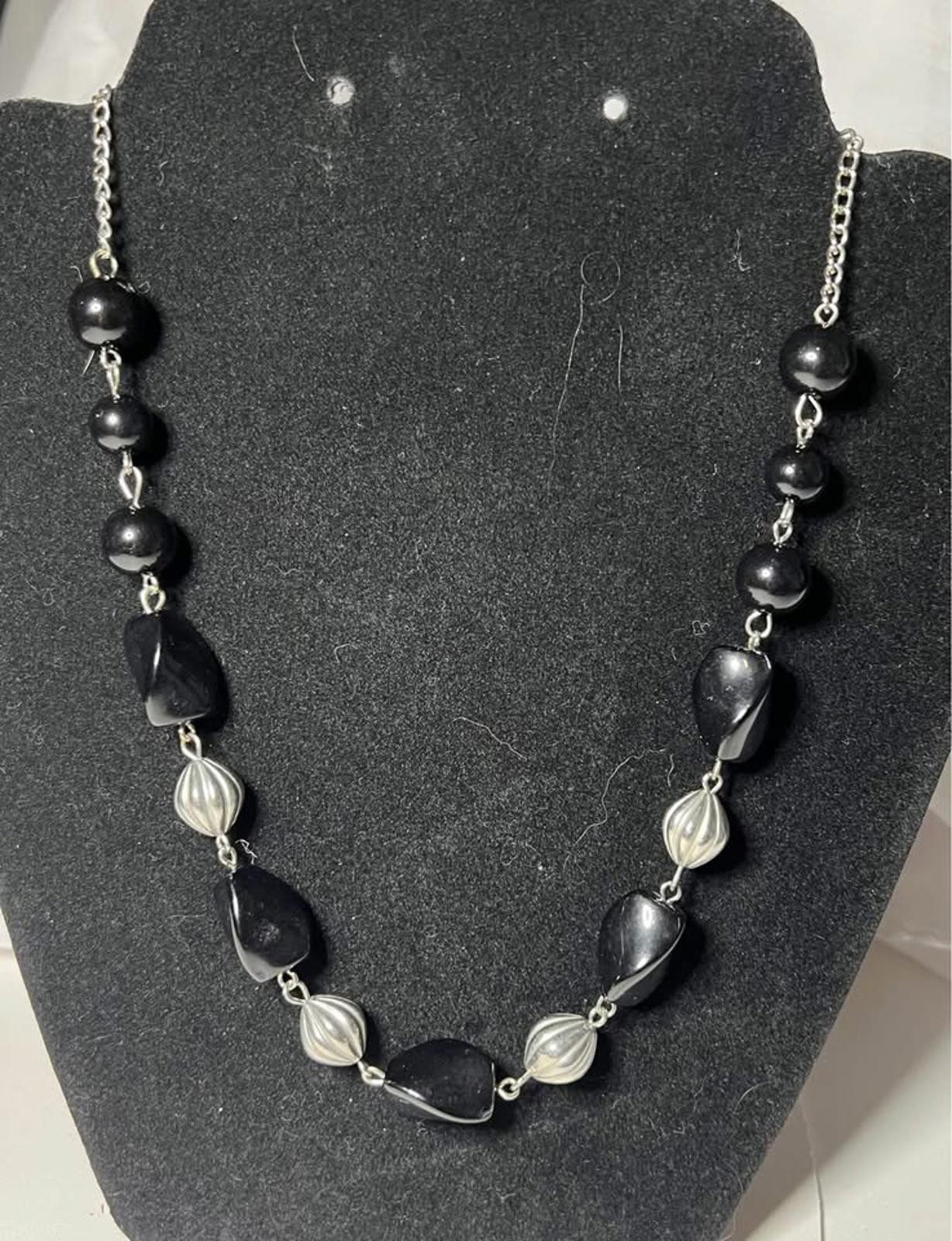 Silver and Black Toned Beaded Necklace in Perfect Condition