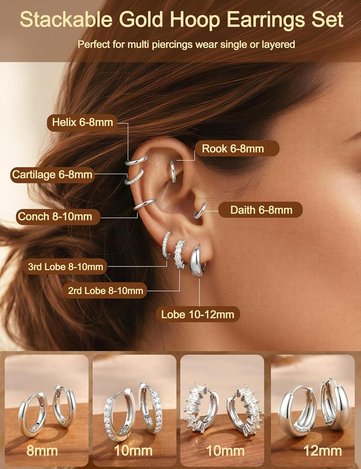 14K Gold Plated Chunky Hoop Earrings for Women Hypoallergenic – 4 Pairs Non Tarn
