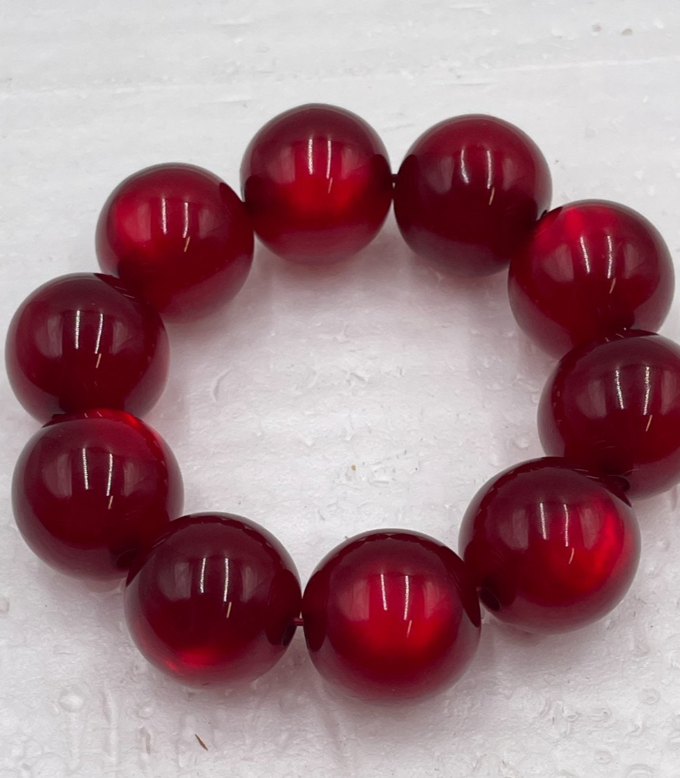 Cherry Red Bead Bracelet, Bakelite? See description. N7