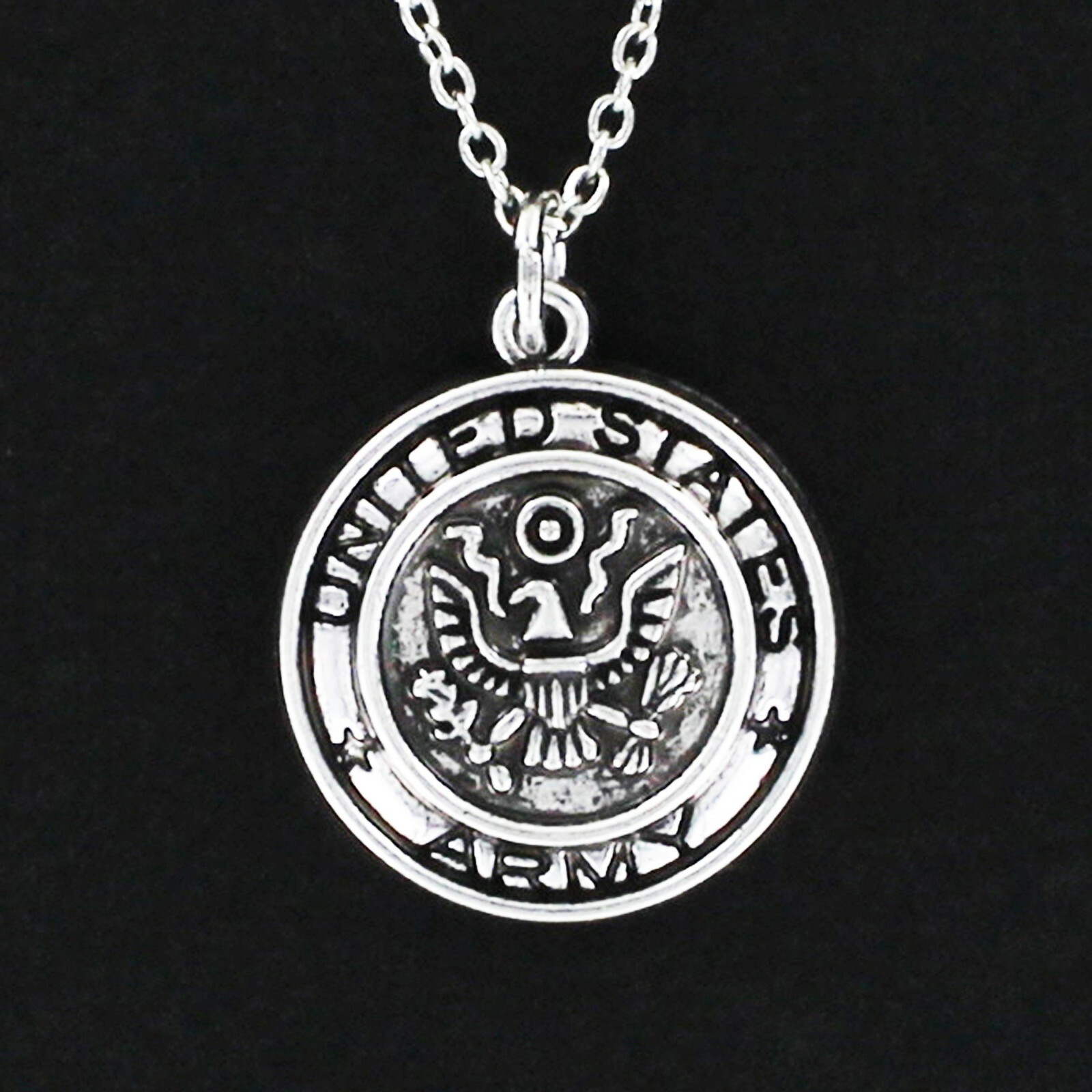 ARMY NECKLACE on Chain or Charm Only Pewter USA Military Emblem Round Service