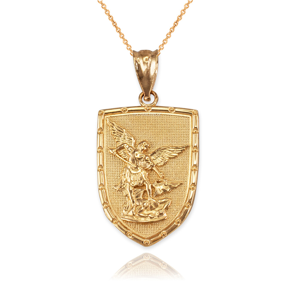 Gold St. Michael Shield Pendant Necklace | Protection Charm | 10k / 14k