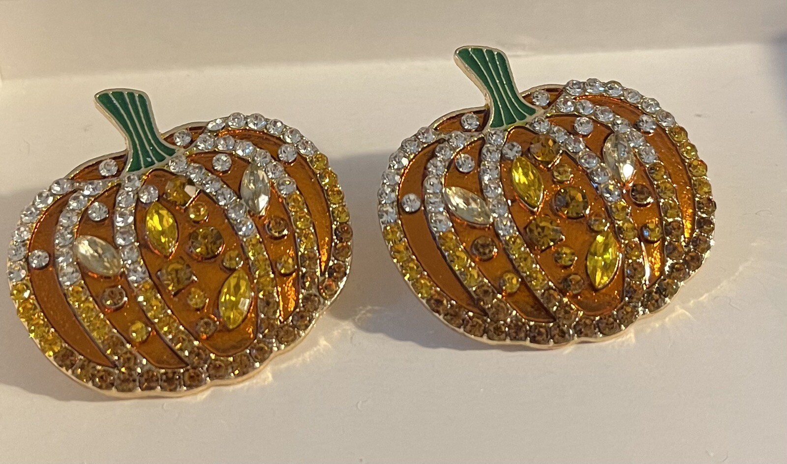 Flashy! Harvest BOLD PUMPKINS! Stud Rhinestone And Crystal Earrings Must See!