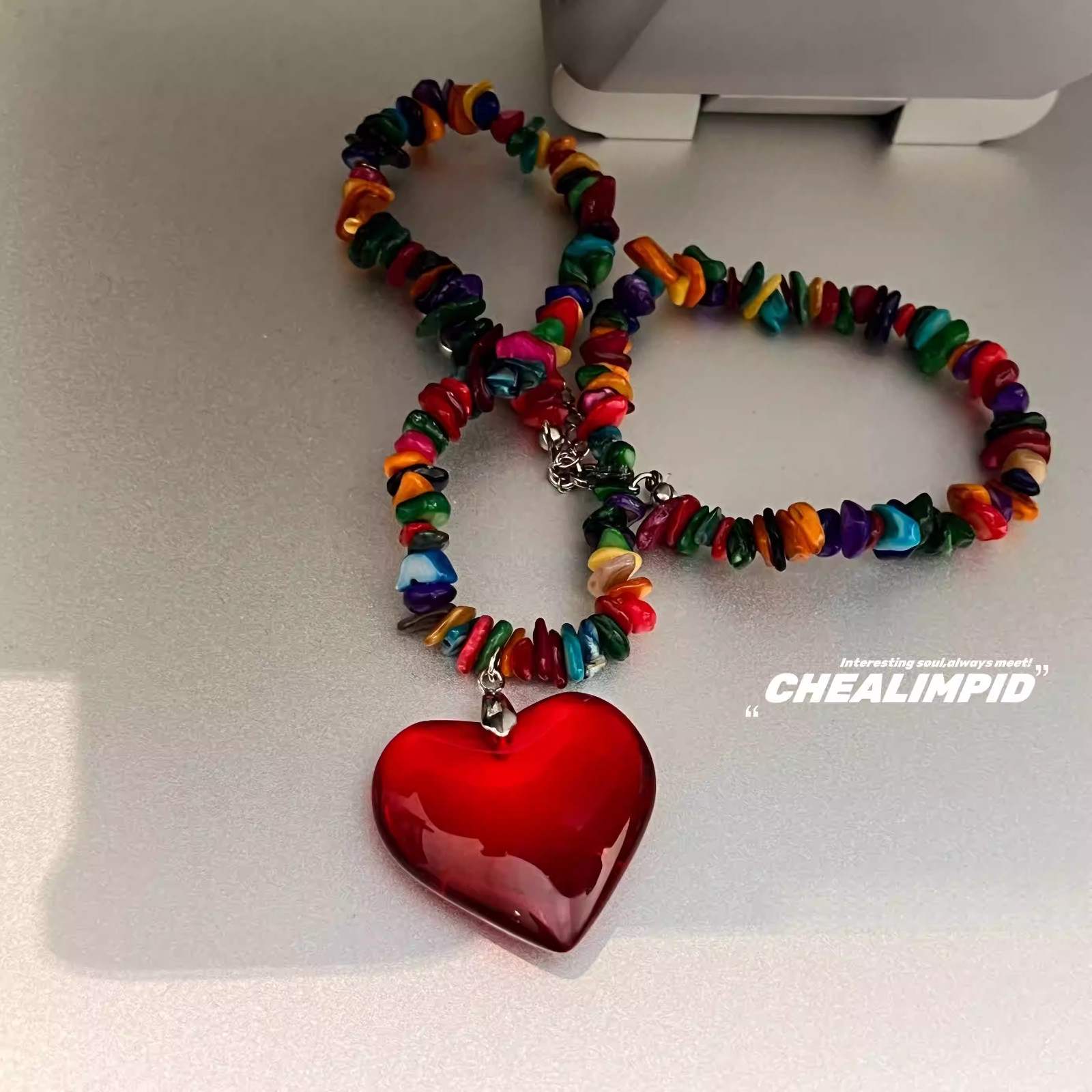 CHEALIMPID / Heart Color Bead Choker Necklace 42cm+5cm Extender