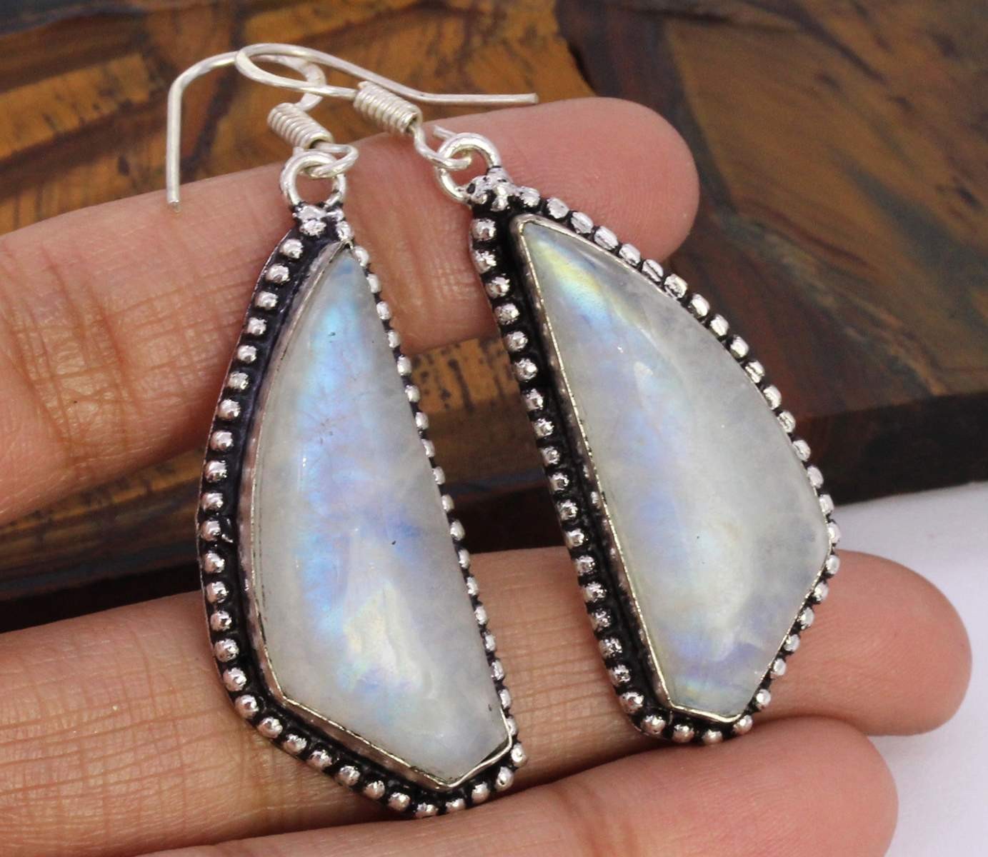 Rainbow Moonstone 925 Silver Plated Handmade Earrings of 2″