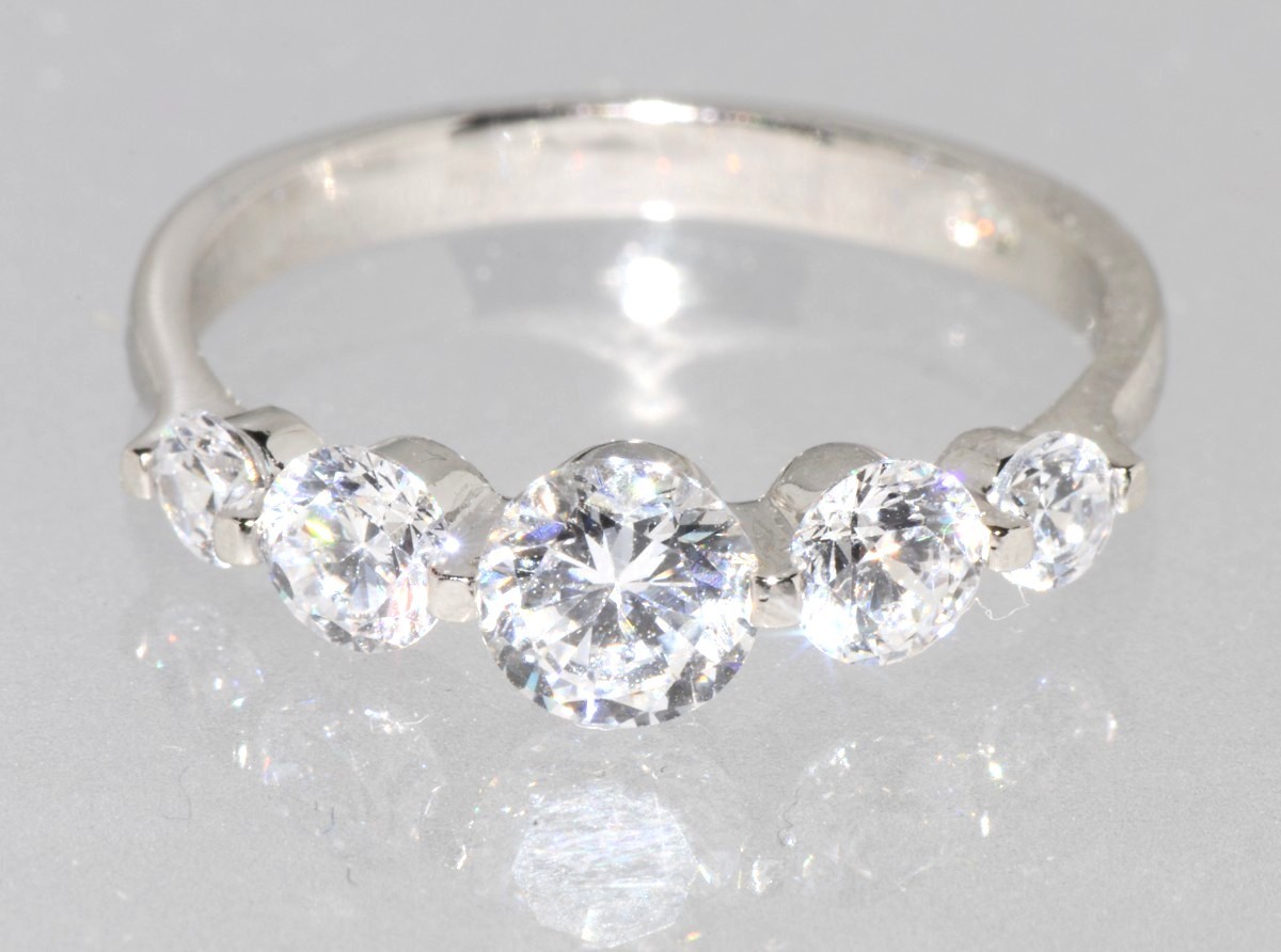 CZ Ring .925 Sterling Silver 5 Stone Clear CZ