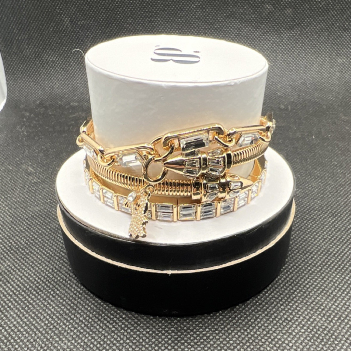 BPGold &HematitePlated Charm Bracelet Lab Created Stones Removable Charms (705)