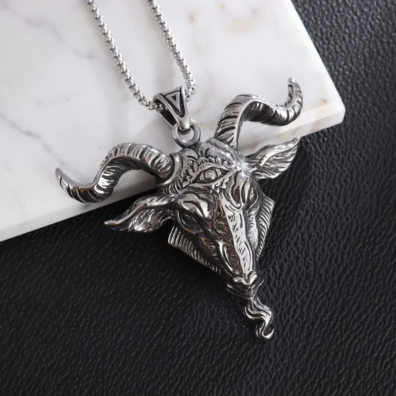 Retro Demon Satan Sheep Head Eye of Truth Lucifer Pendant Gothic Punk Necklace