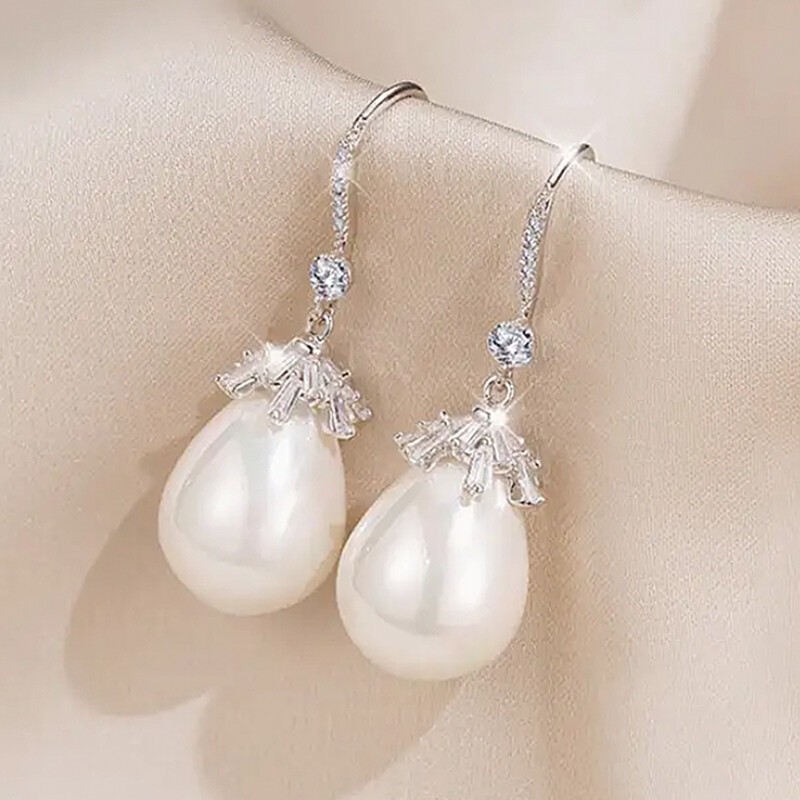 White Pearl Jewelry Charm Silver Plated,Gold Drop Earring Women Engagement A52