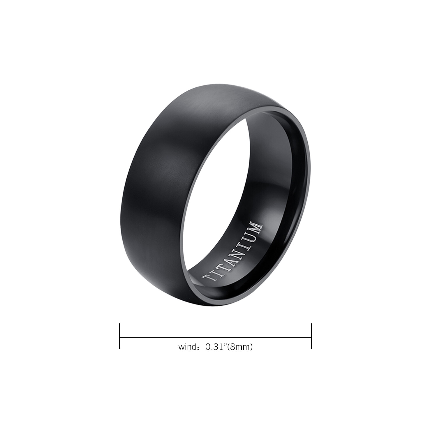 8MM Black Titanium Ring Brushed Matte Finish Comfort Fit Wedding Band Size 6-14