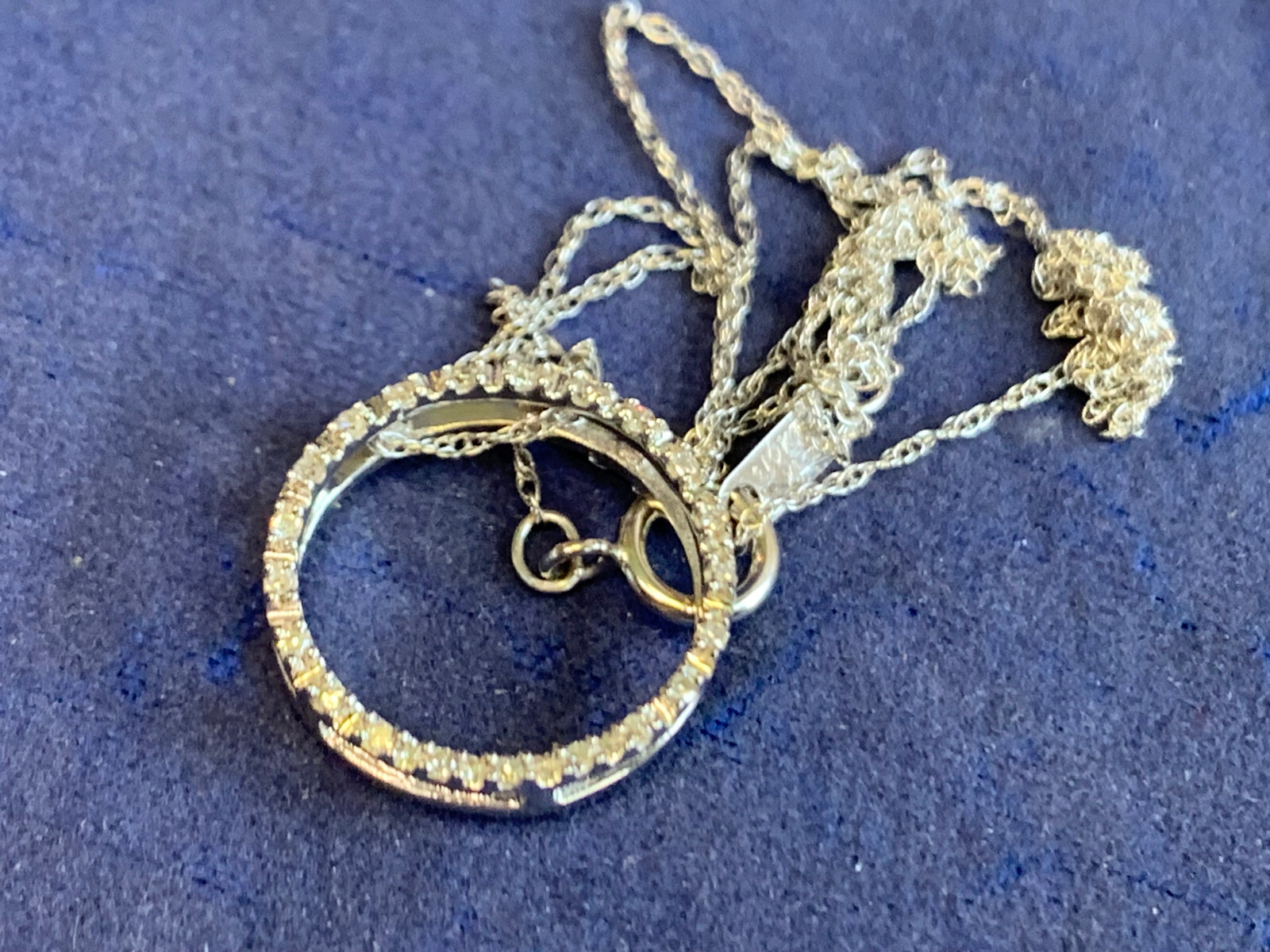10K White Gold Necklace 1.48g Fine Jewelry 18″ Rope Chain Clear Stones *READ*