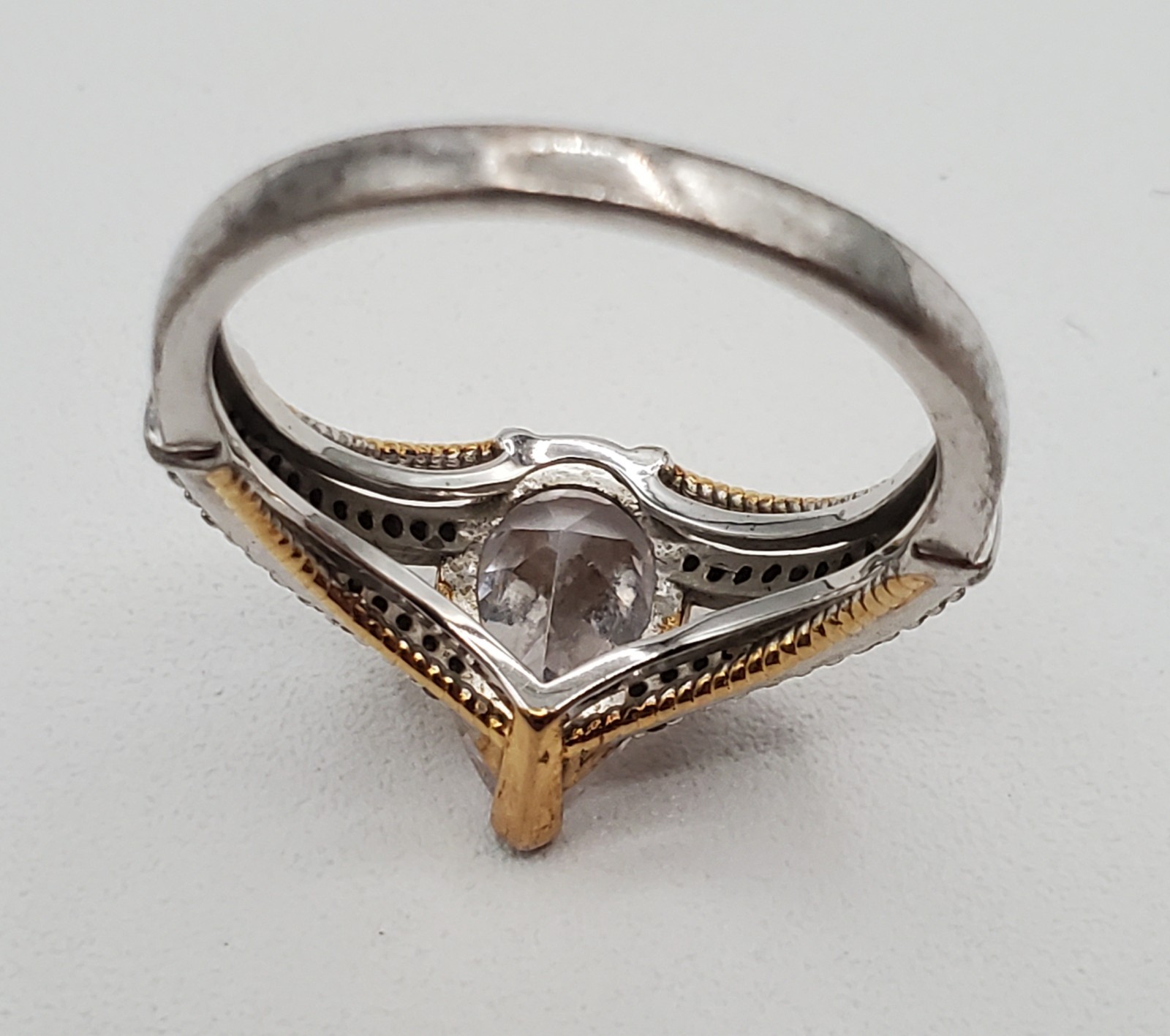 VTG 925 BGE Pear Shaped CZ Ring 8.5 Sterling Silver 4g Vermeil Split Shank