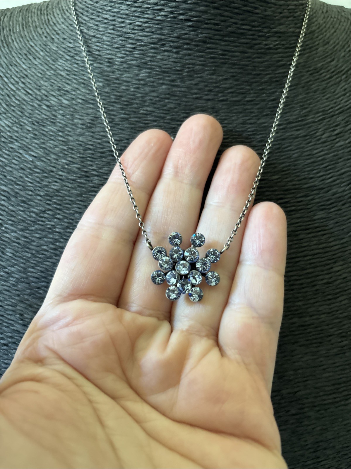 Snowflake Necklace Konplatt by Miranda Jo Pale Ice Blue Faceted Crystal Ethereal