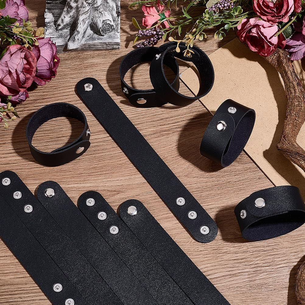 12PCS 8.98 X 0.98 Inch PU Leather Bracelet Blanks Adjustable Plain Wristband Bul