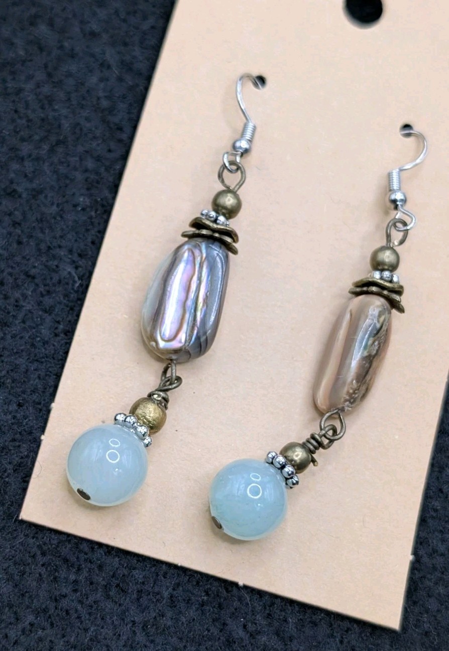 Women’s Artisan Stylish Boho Fun Mixed Beaded Drop Dangly Hook Earrings 🤎🩶🤍🩵