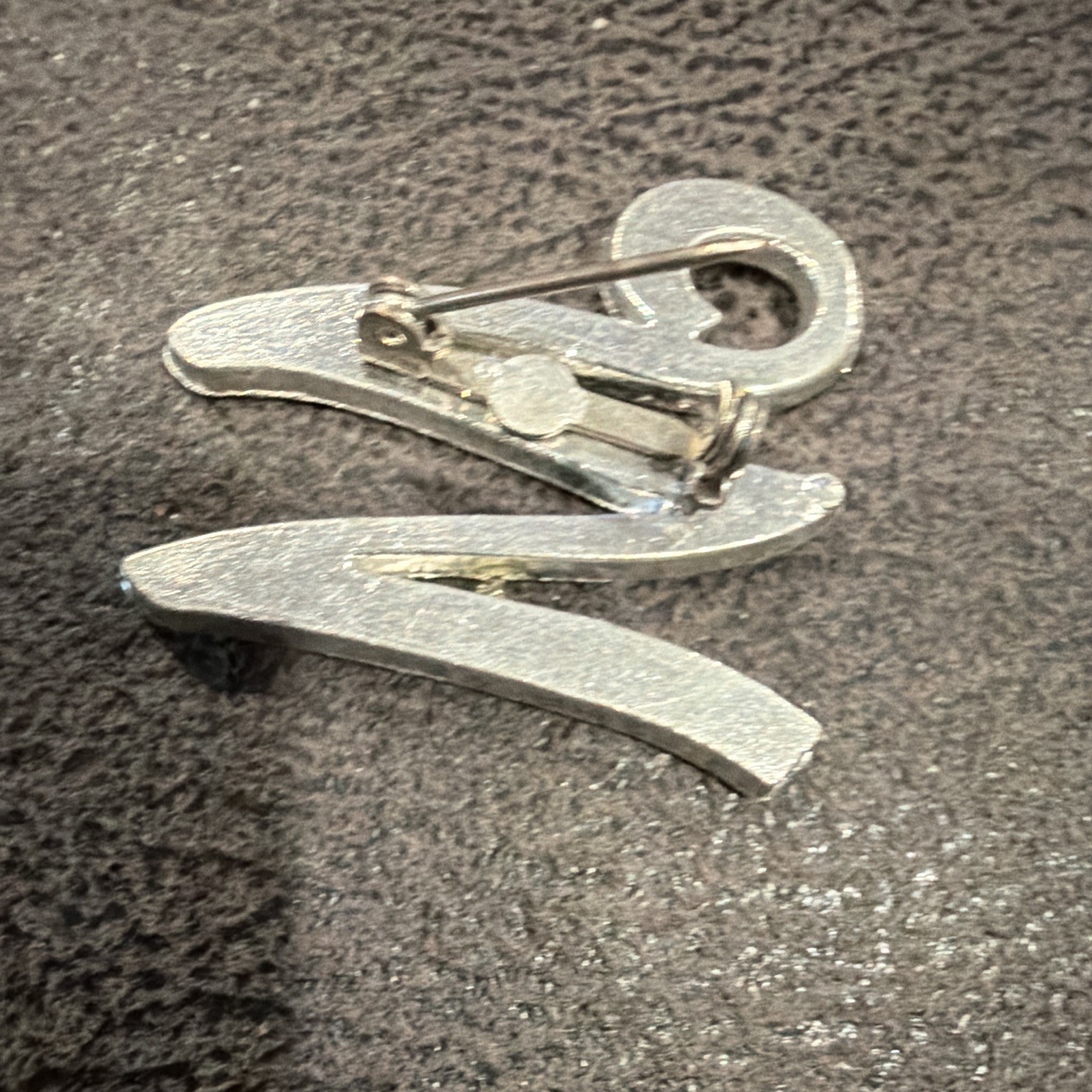 Silver Tone Letter M Brooch Pin w/ Clear Round Rhinestone Crystals