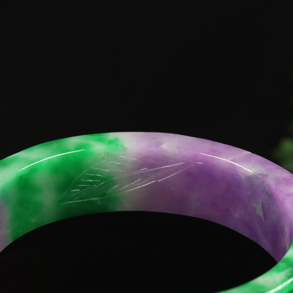 60mm Lavender Purple Green Jadeite Jade Bangle Bracelet Ruyi Flower Bat A-15045