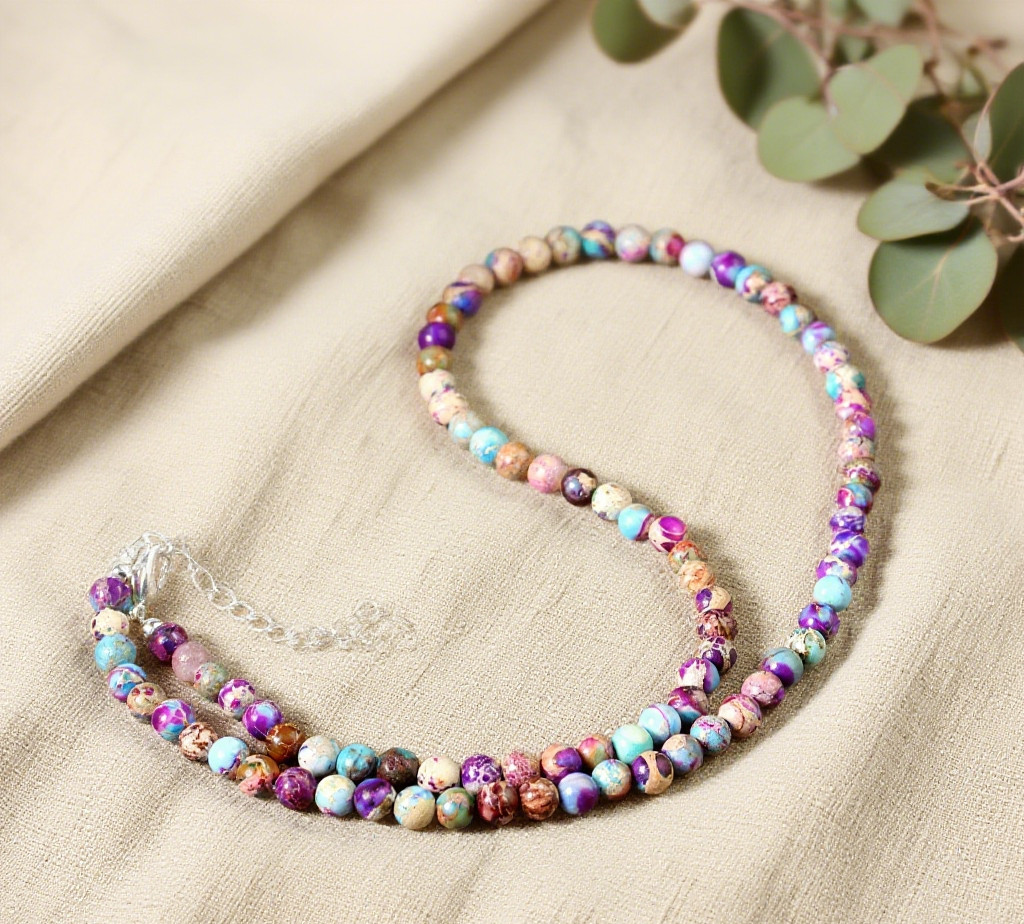 Galaxy Sea Sediment Jasper Dainty Minimalist Choker Necklace 4mm Gemstone Beads