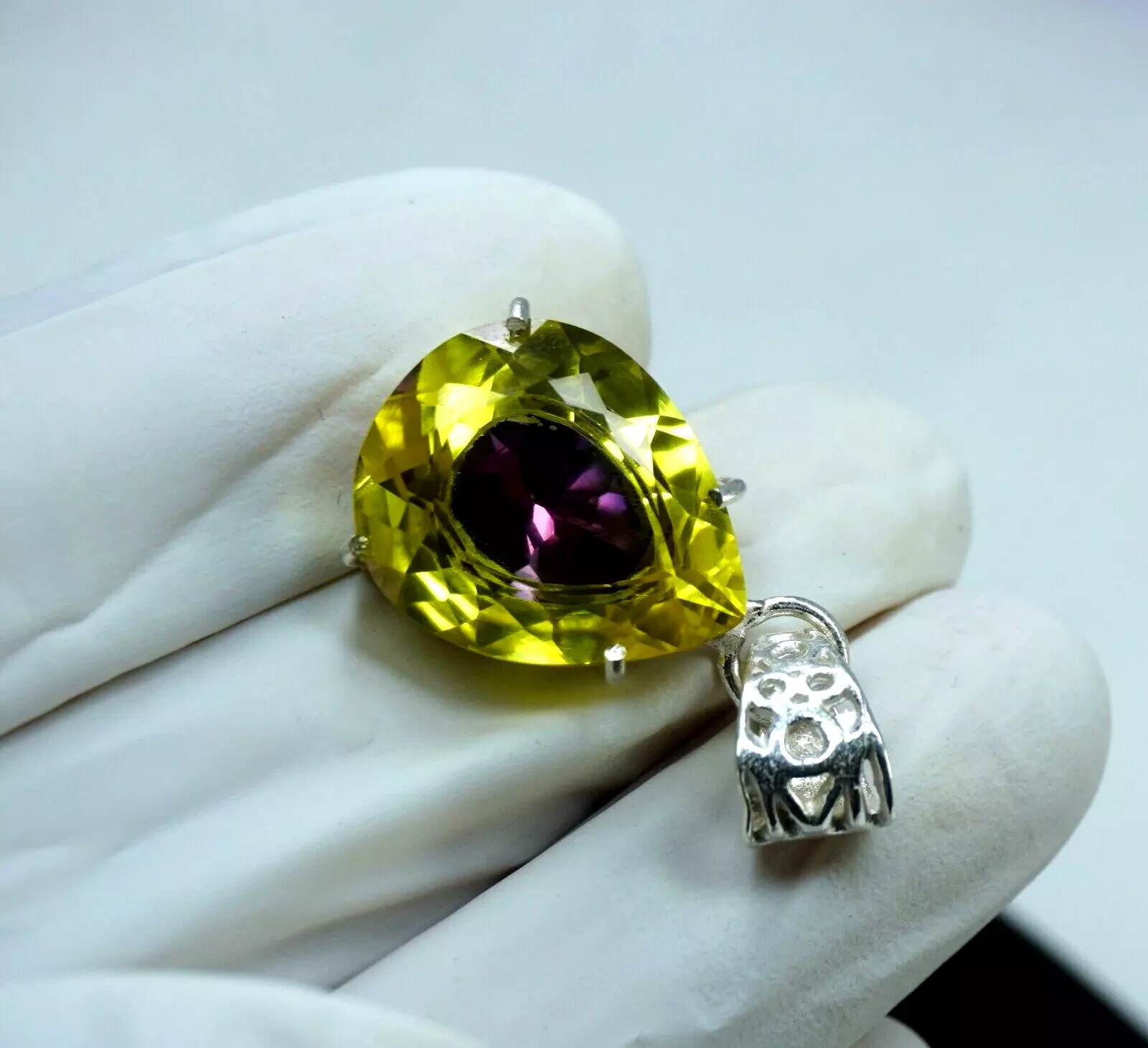 Pear Shape Natural 30.45 Ct Bi-Color Pitambari Sapphire 925 Silver Pendant Gem