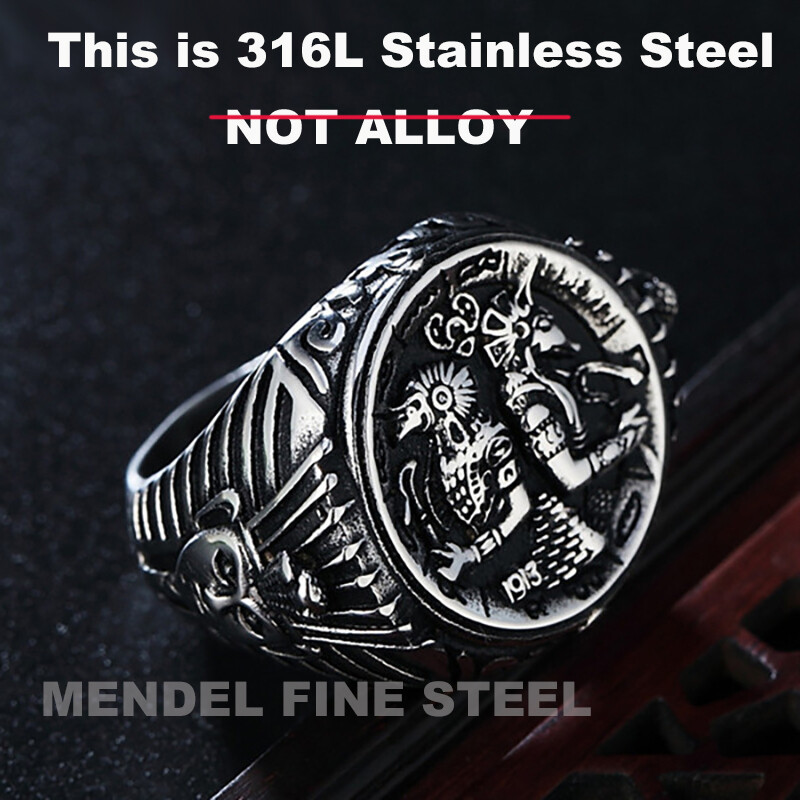 MENDEL Mens Egyptian Anubis Pyramid Pharaoh Horus Ring Stainless Steel Size 7-15