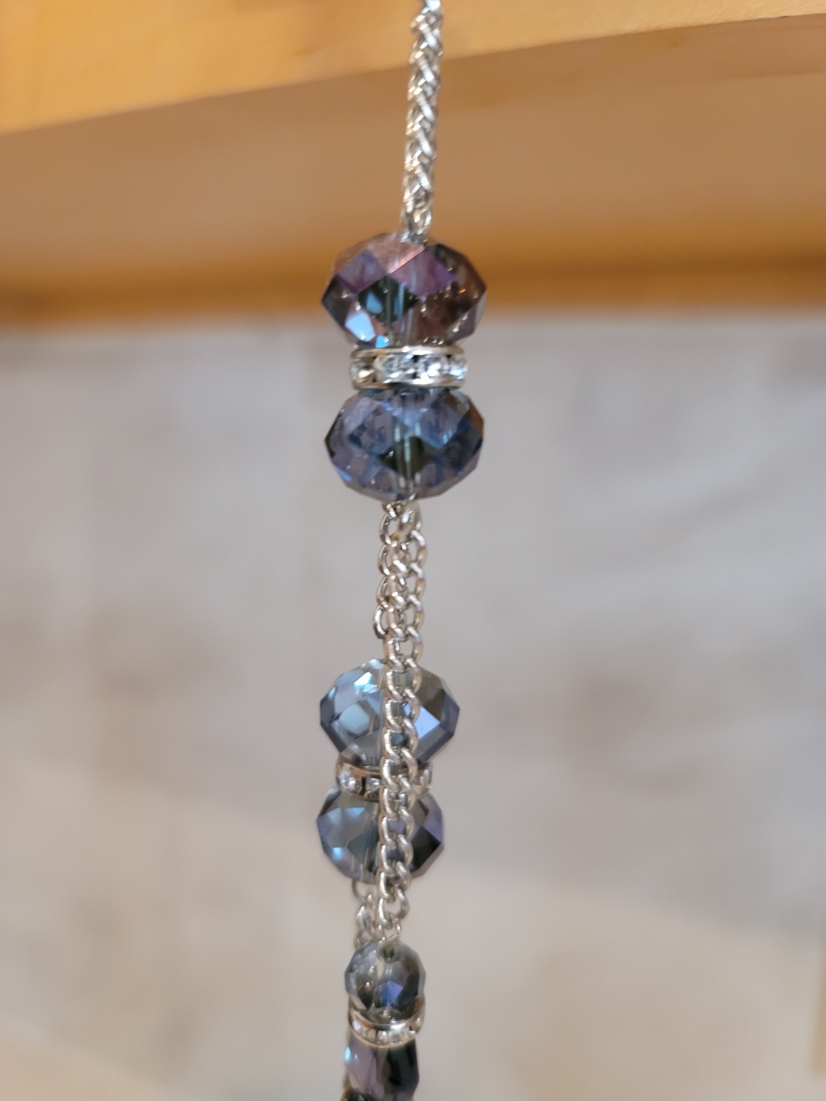 Blue Gray Crystal Double Strand Necklace 44″ Long Silver Tone Beaded