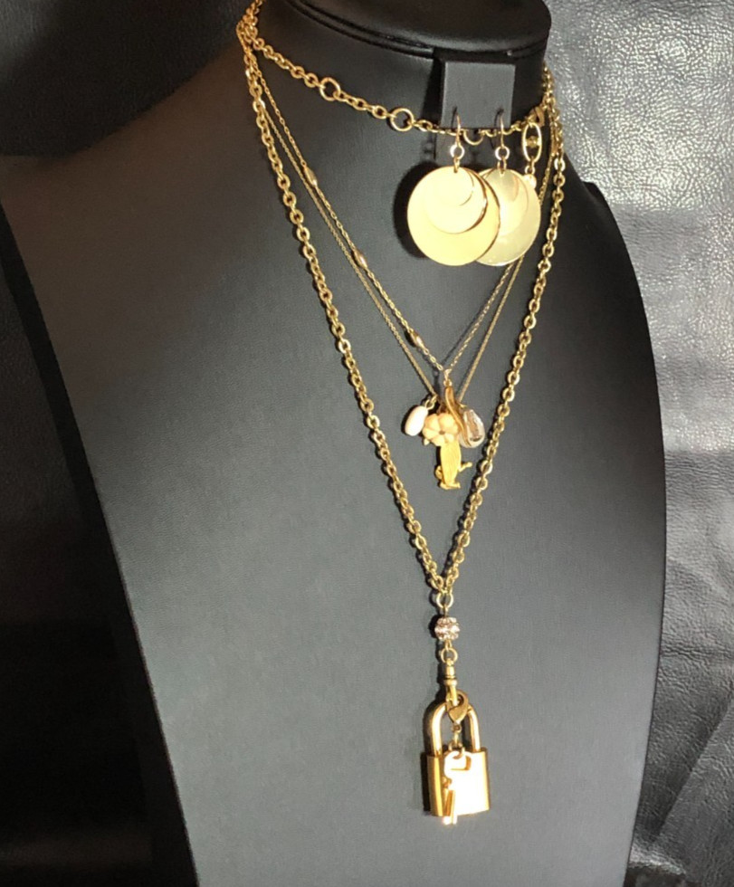 CABI Gold Lock Key Necklace +David Aubrey Virgo Horoscope Zodiac Necklace + 8457