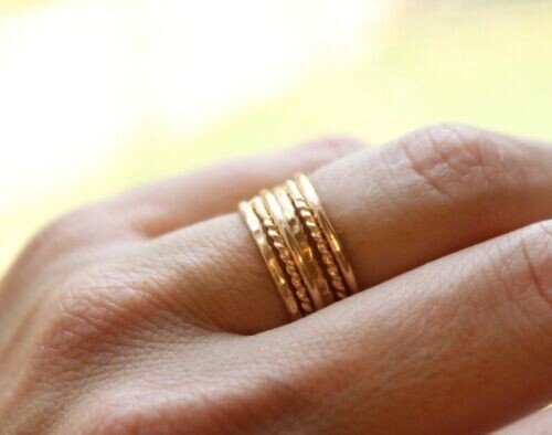 Solid Yellow Brass Stacking 6 Pcs Set Handmade Thin Band Stackable Stack Ring