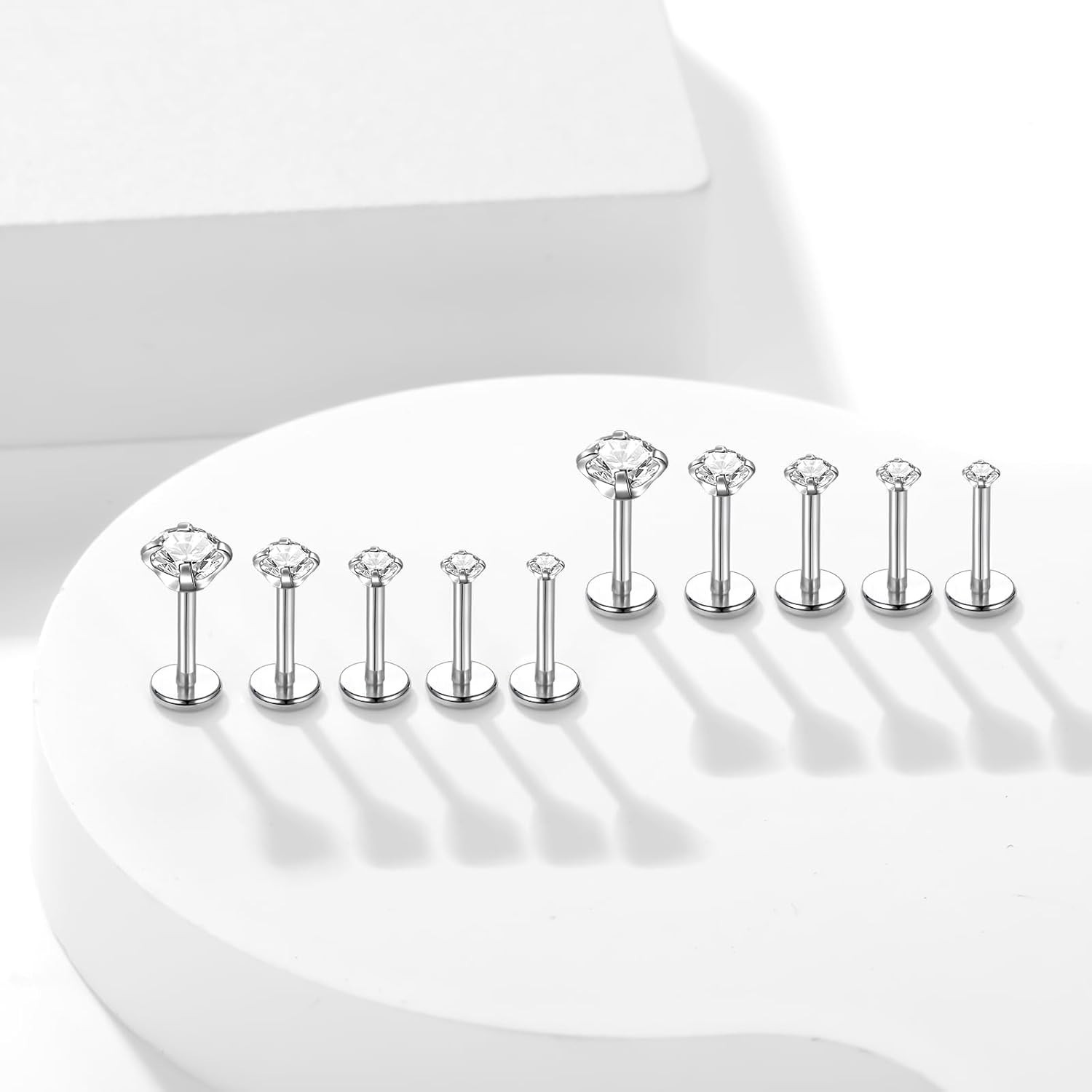 18G 16G Flat Back Stud Earrings 14K Gold Plated Internally Threaded CZ Stud P…