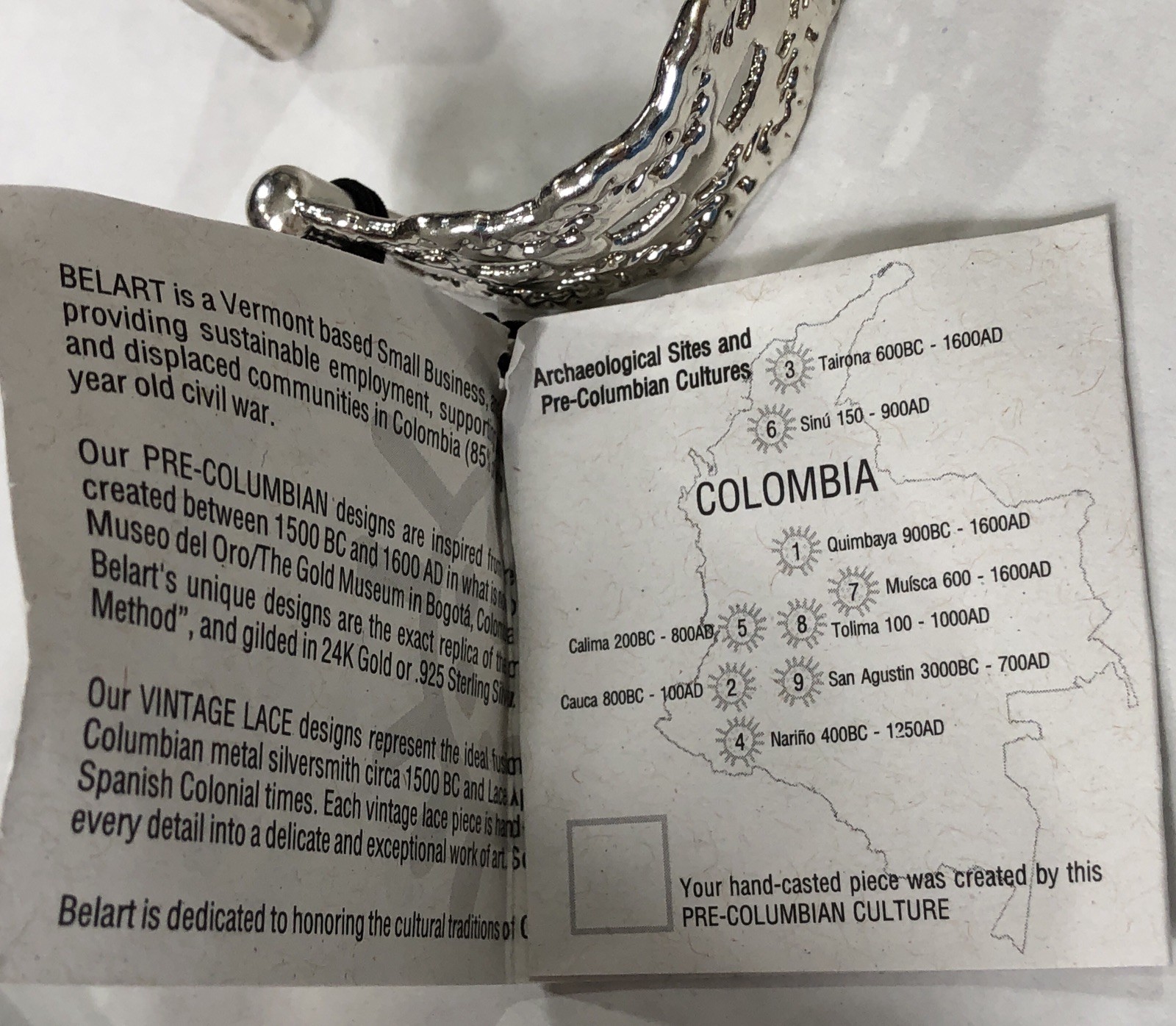 Belart Cuff Bracelet Open Lace Fair Trade Handmade Colombia – NWT