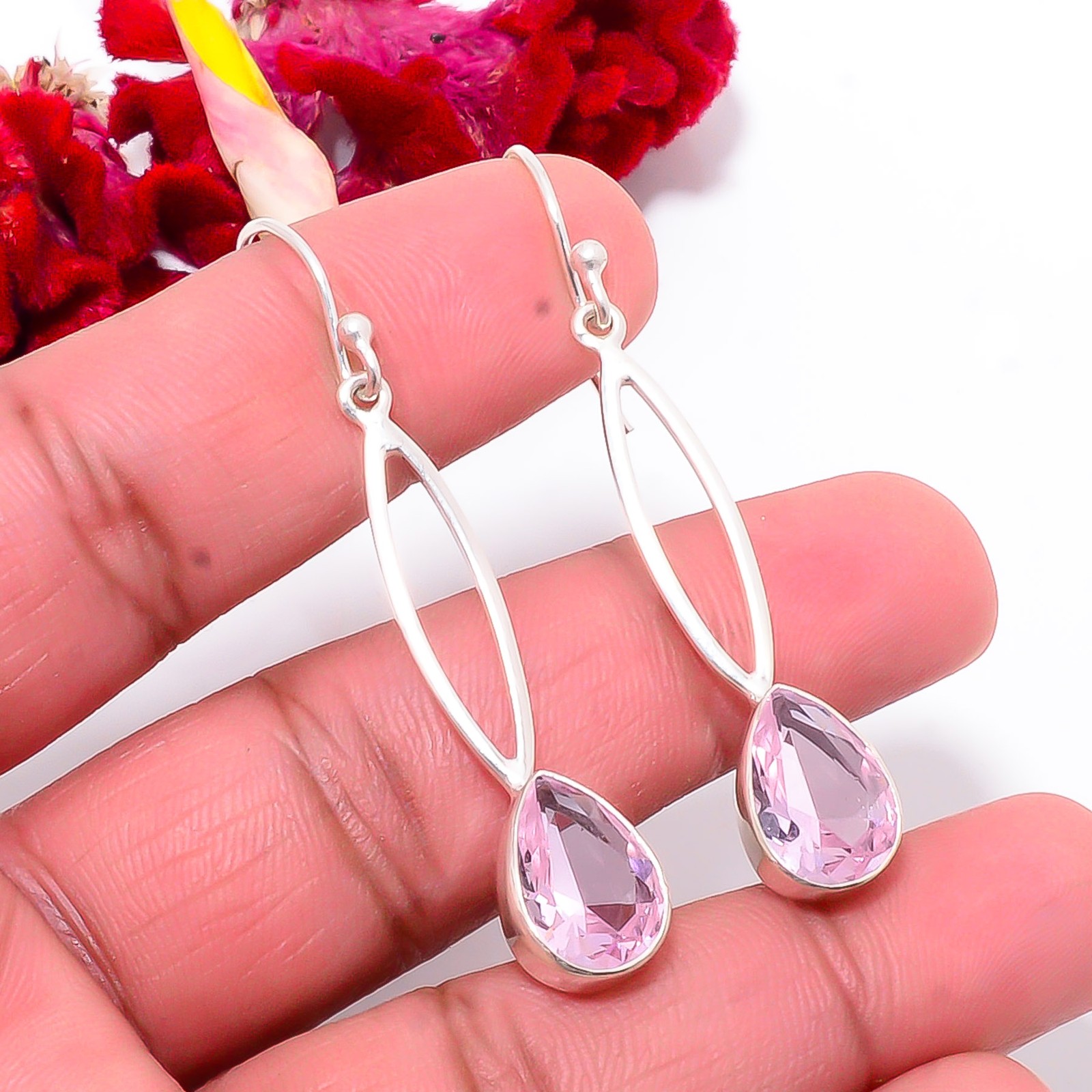 Pink Kunzite Handmade 925 Sterling Silver Earring 2.15 Sku1, Christmas Gift