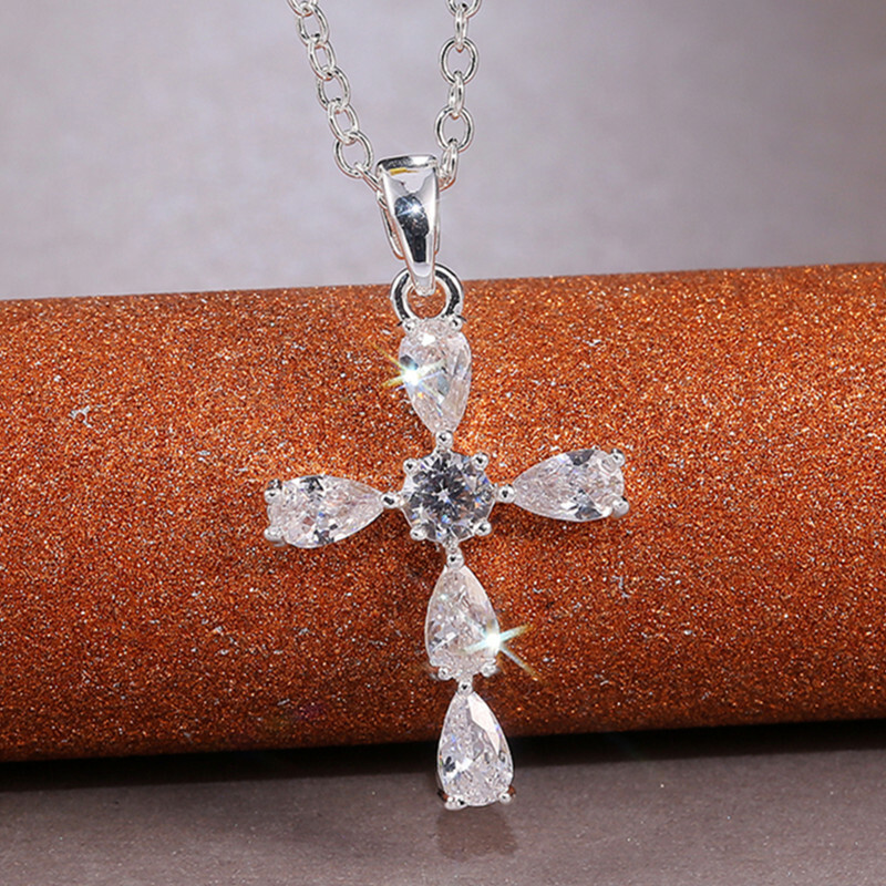 Cross Women Necklace Pendant Elegant 925 Silver Filled Cubic Zircon Jewelry
