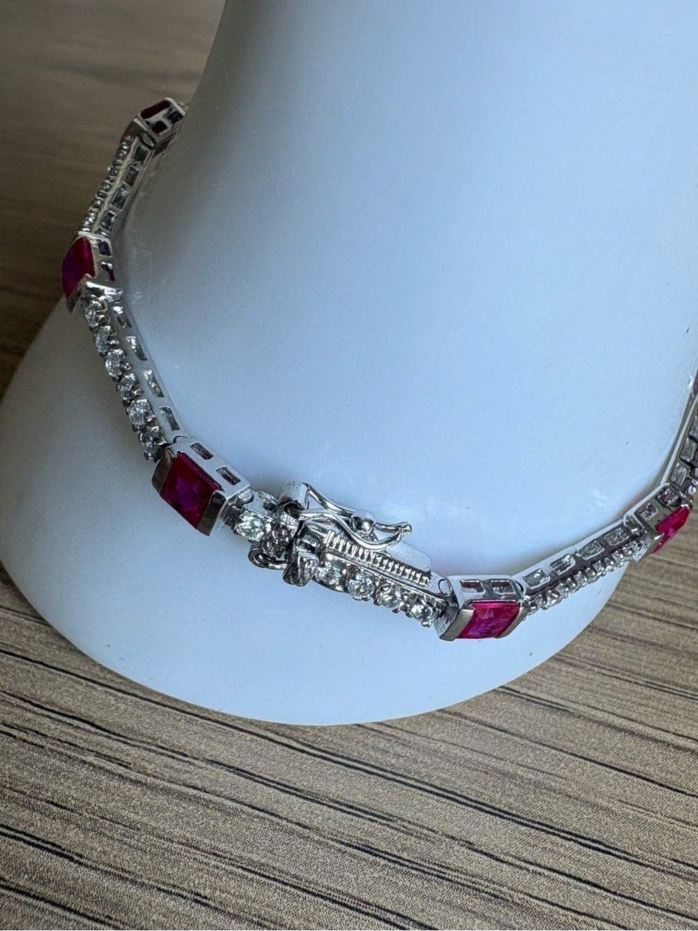 Sterling Silver Thailand Tennis Bracelet with Pink Gem Accents