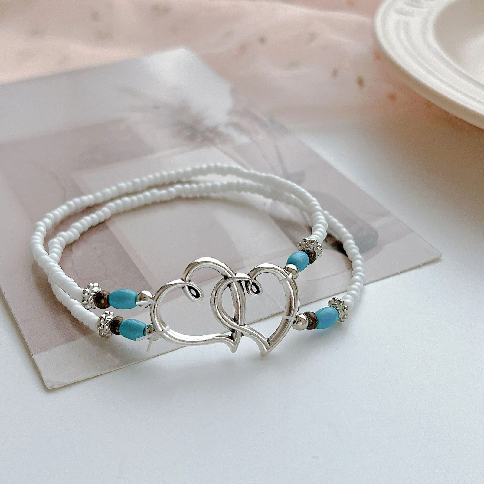 Summer Beach Boho Double Heart Anklets for Women Fashion Shell Starfish Ankle Br