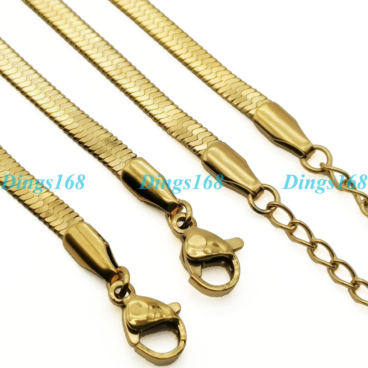 18K Gold Filled Tarnish-Resist 3mm wide 14.5+4.5inch Flat Snake Choker Chain F5B