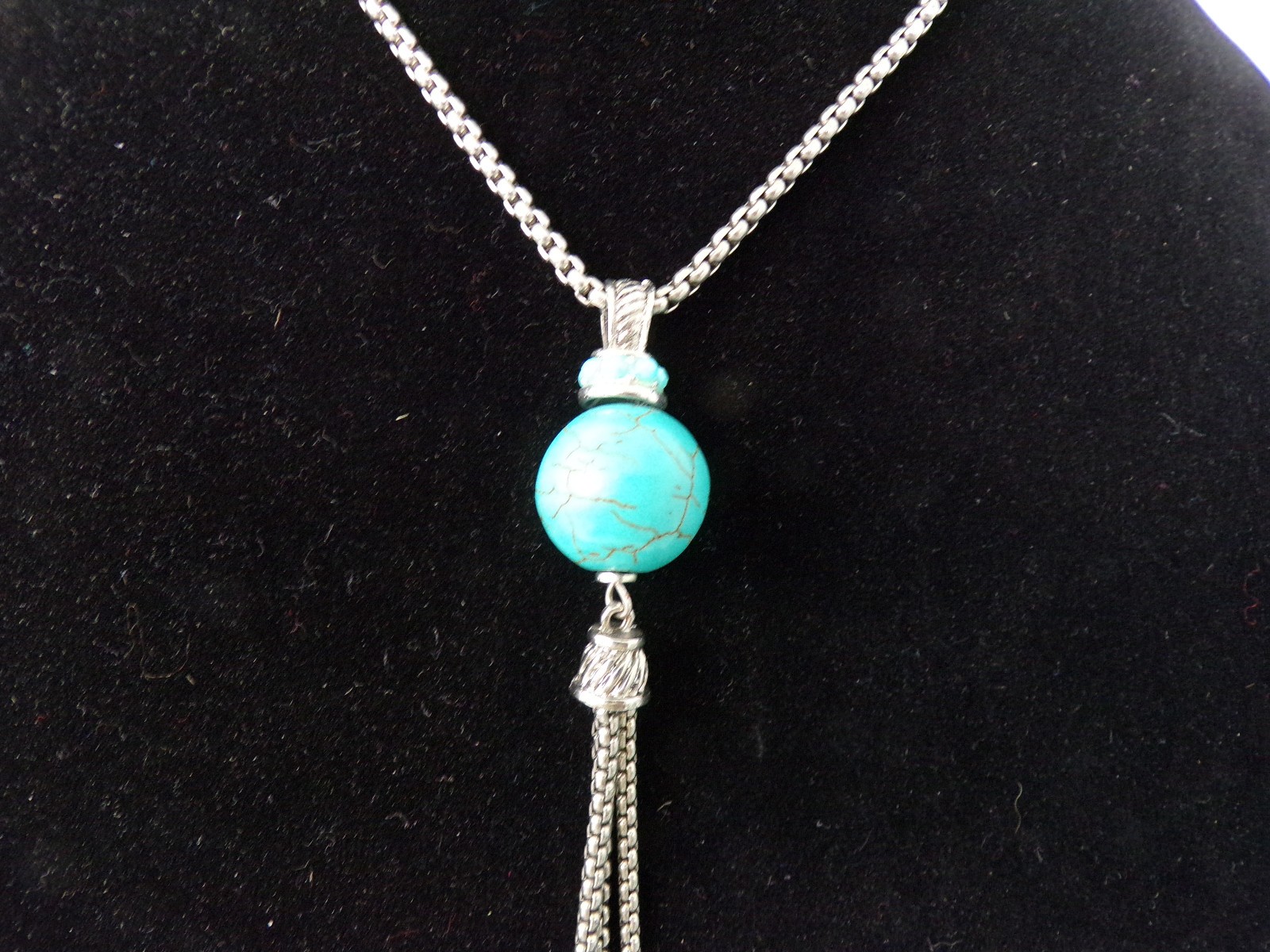 Jewelry Womens Necklace 16″ Tight Loop Chain Turqoise Silver/Turqoise